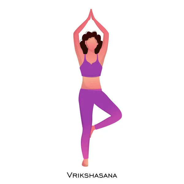 Young faceless woman in vrikshasana pose. — Stock Vector