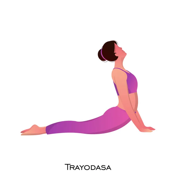 Personaje de mujer joven en pose de trayodasha o bhujangasana . — Archivo Imágenes Vectoriales