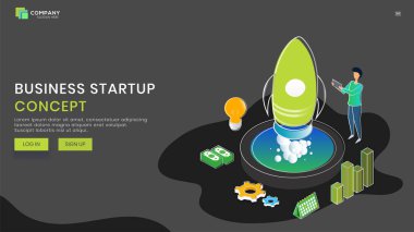 İşadamı yönetimi şirketi proje başarı başlatmak ve para yatırım veya Business Start up kavramı için mali büyüme illüstrasyon ile web sitesi afiş veya açılış sayfası tasarımı.