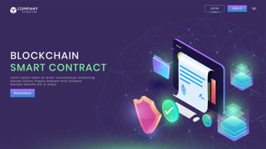 Kullanıcı Blockchain veya Smart Contract açılış sayfası tasarımı için güvenlik analisti sözleşme verileri ile bilgisayarda online para işlem formu kaydolun.