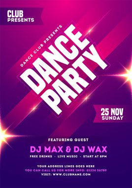 Dance Party davet kartı, şablon veya el ilanı tasarımı zaman içinde,