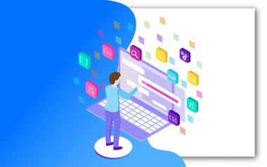 Analist veya geliştirici dizüstü bilgisayar üzerinde çalışan, farklı programlama lan