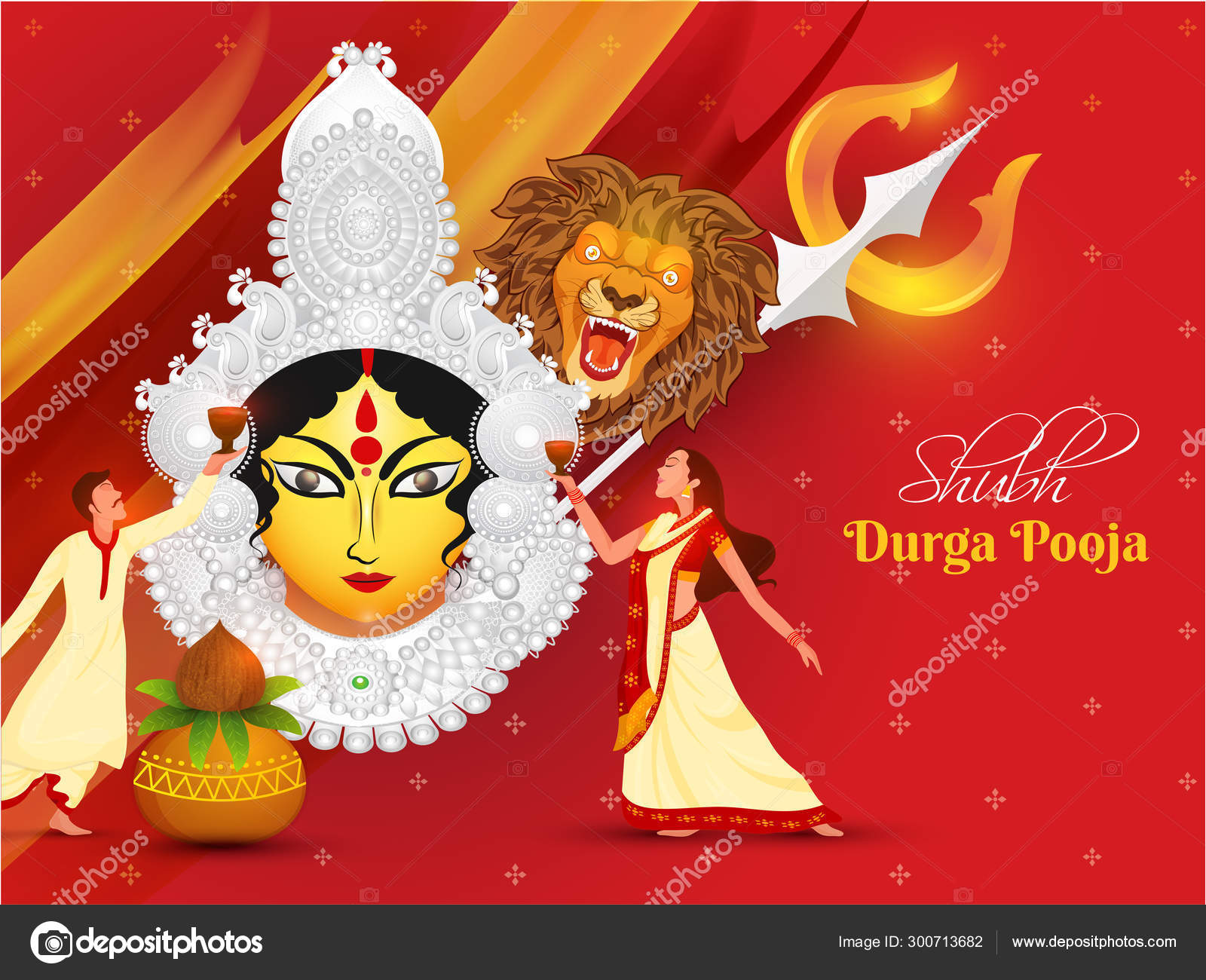 Illustration of Hindu Mythological Goddess Durga and Bengali cou Stock  Vector Image by ©alliesinteract #300713682