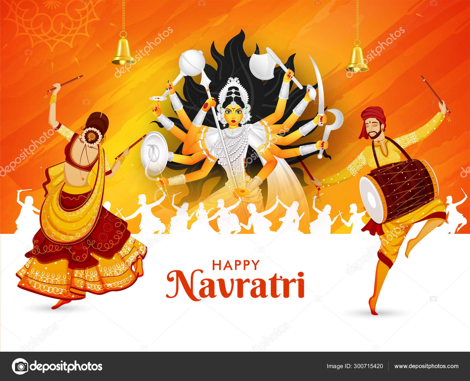 Happy Navratri festival celebration poster or banner design, ill Stock