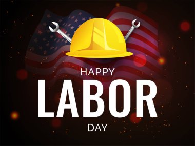 İşçi Kask ve w ile Happy Labor Day afiş veya poster tasarımı