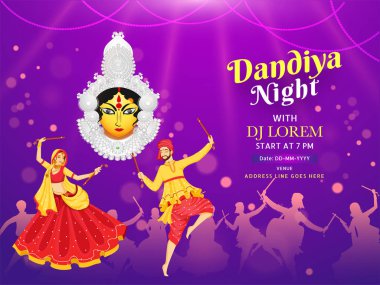 Dandiya Night Dj parti afiş veya poster tasarımı, illüstrasyon 