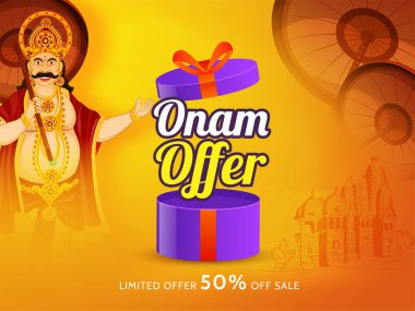 Happy Onam Sale afiş veya afiş tasarımı ile % 50 indirim teklifi 