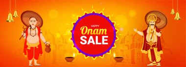 Happy Onam Sale başlık veya afiş tasarımı, Kral Ma illüstrasyon
