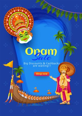 Big Discount & Cashback ile Onam Sale şablonu veya el ilanı tasarımı 