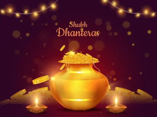 Shubh (happy) dhanteras Festivalkarte oder Plakatentwurf mit illu — Stockvektor