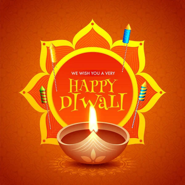 Happy Diwali celebration greeting card design with illuminated o — Stock Vector