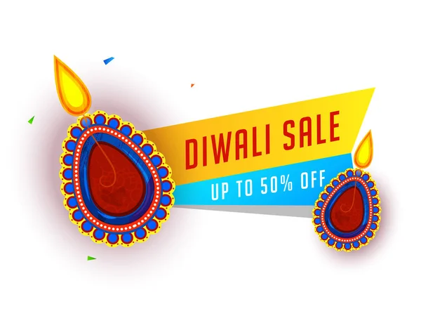 Diwali Sale banner ou design de cartaz com 50% oferta de desconto e — Vetor de Stock