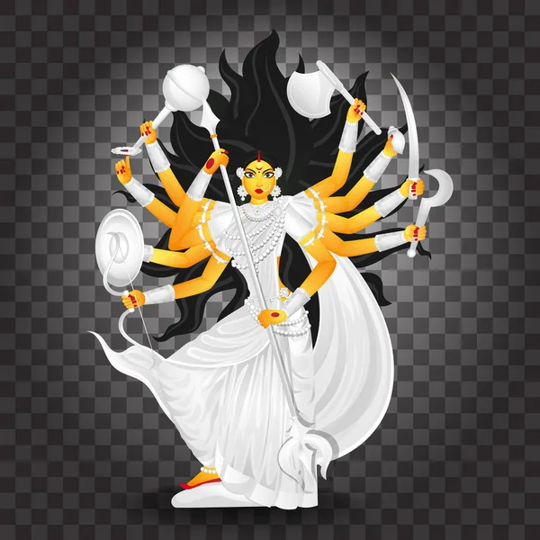 Illustration of Goddess Durga Maa on black png background. — Stock Vector