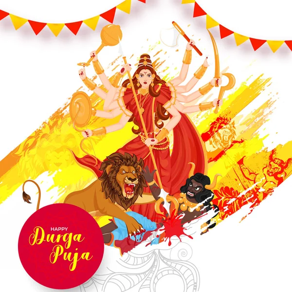 Illustration of Hindu Mythological Goddess Durga attack demon wi — Stock Vector