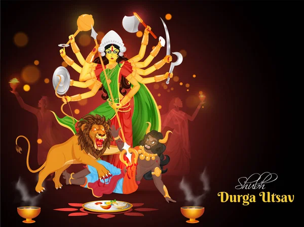Shubh Durga Utsav banner o diseño de póster con ilustración de H — Vector de stock