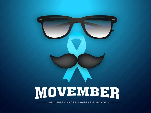 Illustration de lunettes avec ruban Aids et moustache sur fond bleu — Image vectorielle