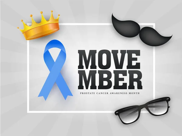 Typographie de Movember avec ruban anti-sida, moustache, lunettes et — Image vectorielle