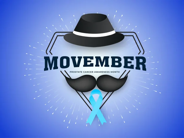 Banner Movember lub plakat z kapeluszem Fedory, wąsy i A — Wektor stockowy
