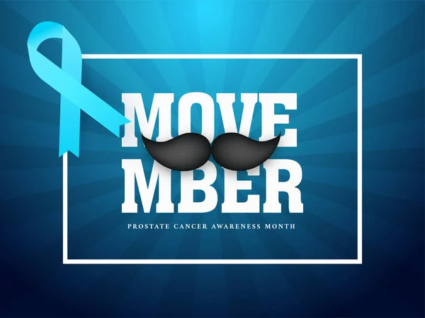 Mavi Ray üzerinde bıyık ve Aids kurdele ile Movember tipografisi — Stok Vektör