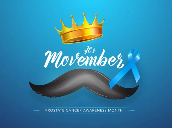 Texto con estilo de It 's Movember con corona dorada, bigote y Ai — Vector de stock