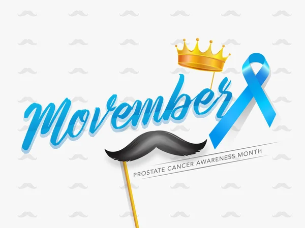 Aids kurdele, altın taç ve musta ile Movember Kaligrafi — Stok Vektör