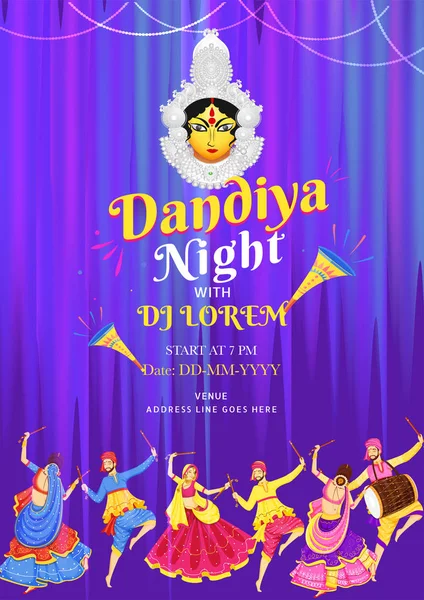 Dandiya Night DJ design biglietto d'invito festa con illustrazione — Vettoriale Stock