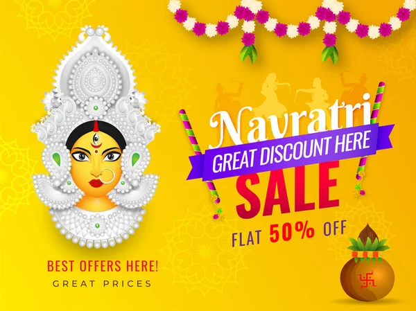 Navratri Vente bannière ou poster design avec 50 % réduction offre un — Image vectorielle