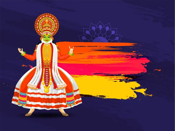 Illustratie Kathakali danser op abstracte penseelstreek backgr — Stockvector