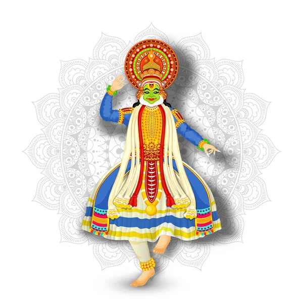 Illusztráció Kathakali táncos végző fehér Mandala Pat — Stock Vector