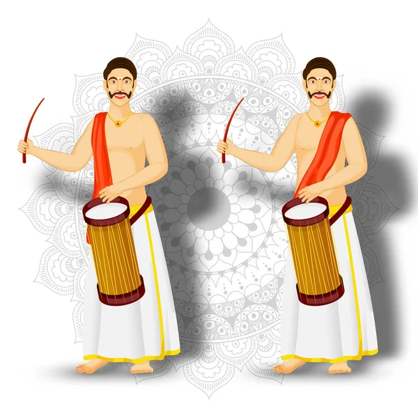 Иллюстрация персонажа южноиндийского барабанщика на мандале — стоковый вектор