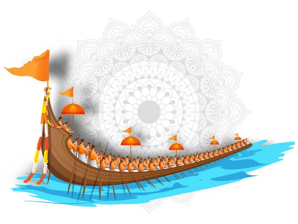 Aranmula boat race illustration on mandala pattern background fo — Stock Vector