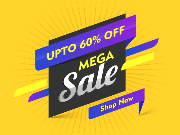 Mega Sale cartaz ou banner design com 60% oferta de desconto no yel — Vetor de Stock