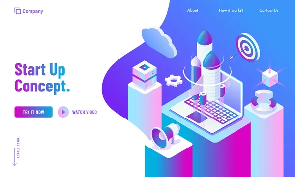 Publicidade site cartaz ou design de landing page, 3d illustrati — Vetor de Stock