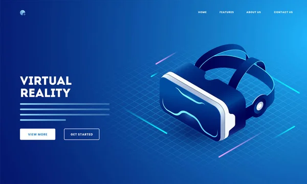Realtà Virtuale concetto con illustrazione di occhiali 3d VR su bl — Vettoriale Stock