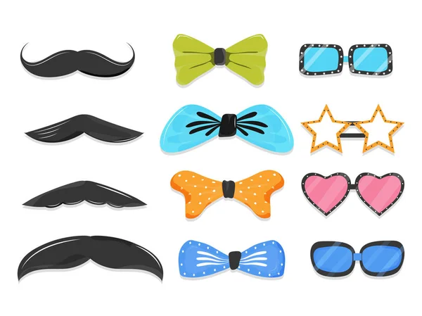 Set di elementi di scena del partito come baffi, papillon, occhiali in — Vettoriale Stock