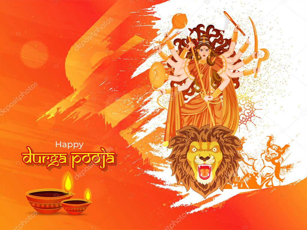 Illustration of Hindu Mythological Goddess Durga with illuminate