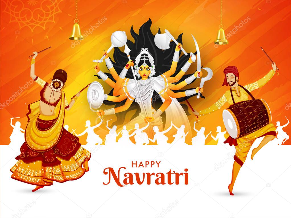 Happy Navratri festival celebration poster or banner design, ill