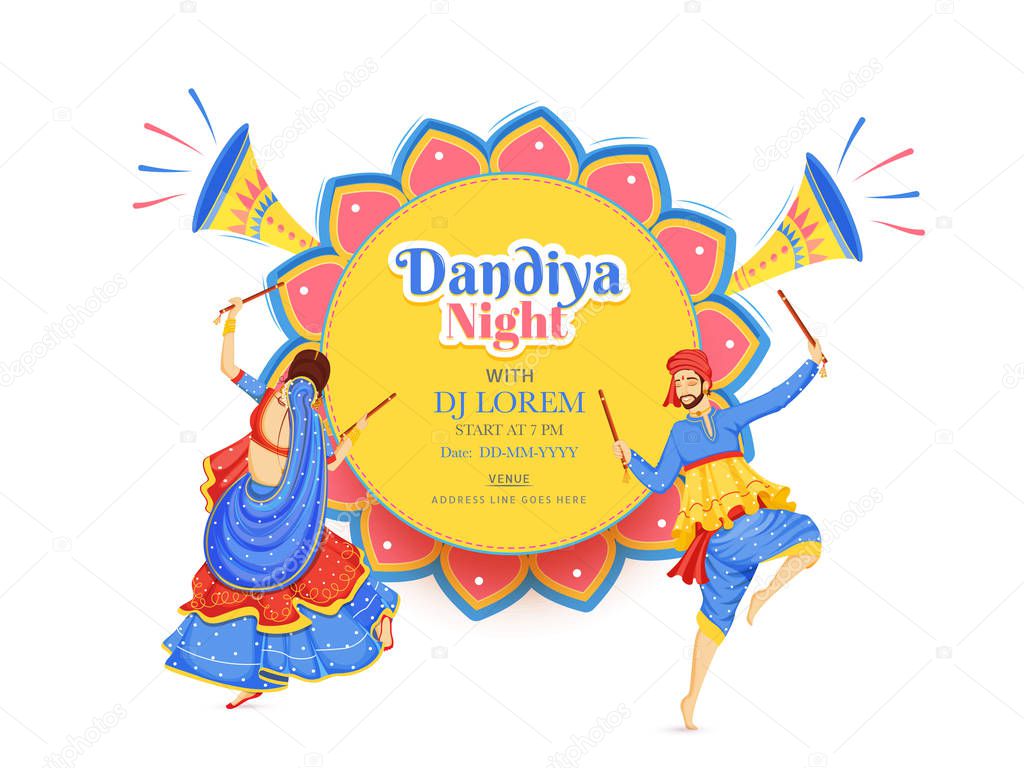Creative Dandiya Night DJ party banner or poster design, illustr