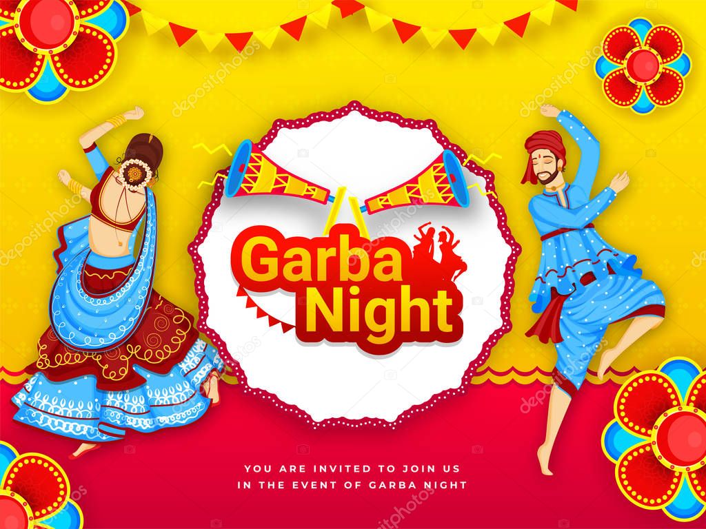 Garba Night party invitation card or poster design with illustra