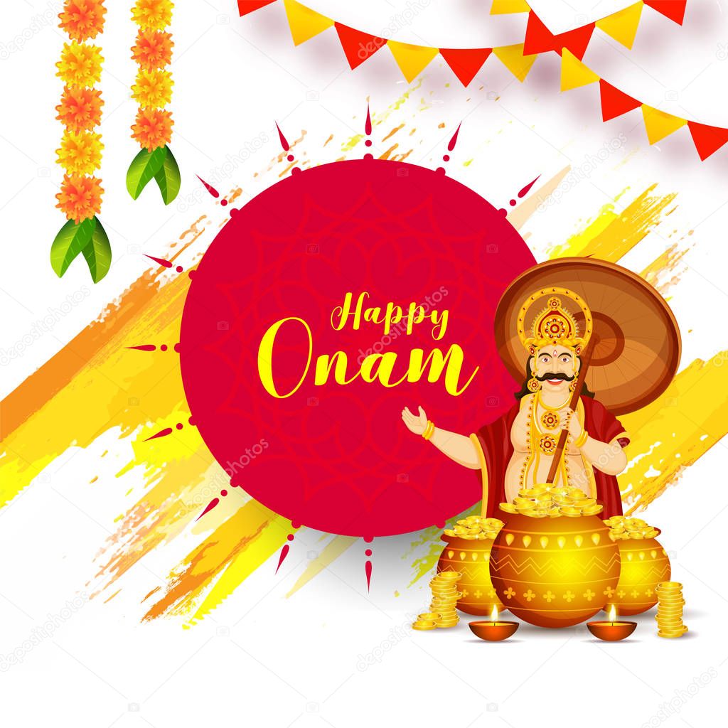 Happy Onam celebration greeting card or poster design with illus