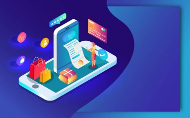 Paymen ile akıllı telefon Online alışveriş uygulaması 3d illüstrasyon