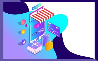 Ödeme kartı ile akıllı telefonda Online alışveriş uygulamasının 3d görünümü