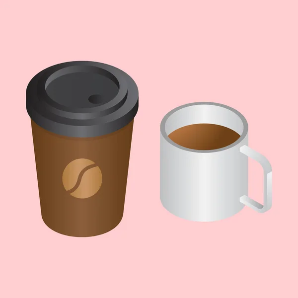 Kávové šálky v 3D stylu na růžovém pozadí. — Stockový vektor