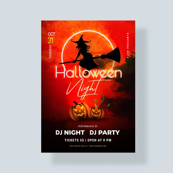 Halloween nacht partij sjabloon of flyer ontwerp met silhouet o — Stockvector