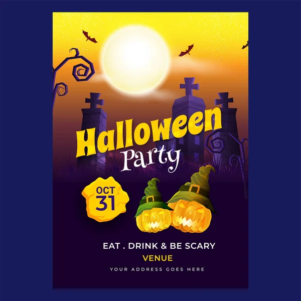 Halloween Party design de cartão de convite com desgaste assustador abóbora —  Vetores de Stock