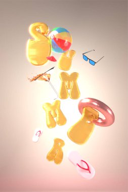 Uçan ba ile 3d Rendered grafik yaz tasarım illüstrasyon