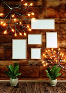 Modern parlak iç mekan. Ağaç aydınlatma, bitki ve di 3d Render