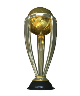 3d Render beyaz Kriket Şampiyonu için Altın kazanan kupa