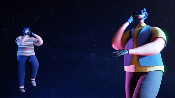 3D-s nézet az ember és a nő karakter nézi a képzeletbeli éjszakája — Stock Fotó