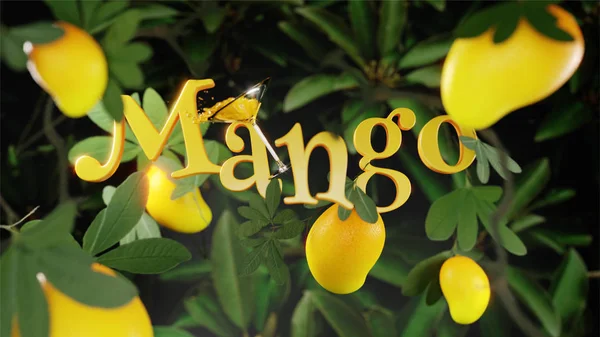 3D Render stil "Mango" kalligrafi design med mango mörkgrön — Stockfoto